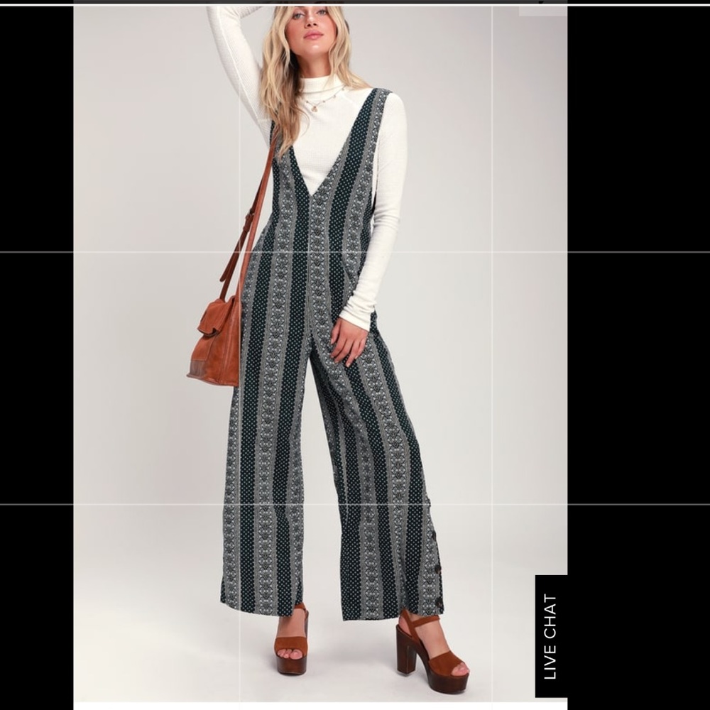 LuLus Green striped overalls